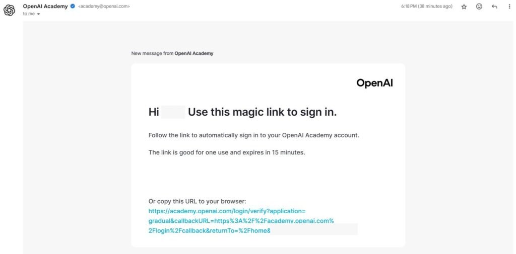 Received Confirmation Mail from OpenAi Academy
